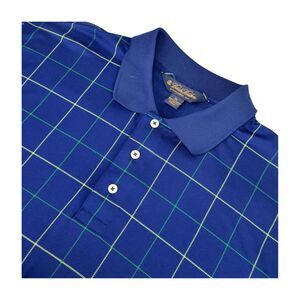 Brooks Brothers Polo Shirt Mens XL Navy Blue Plaid Stretch Performance Golf